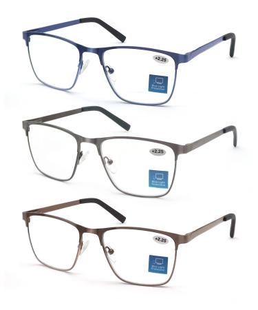 MODFANS 3 Pack Reading Glasses Men Blue Light Filter Metal Frame Rectangle Style Stainless Steel Material Grey Brown Blue +2.50 Color234 - Buy Online on GoSupps.com
