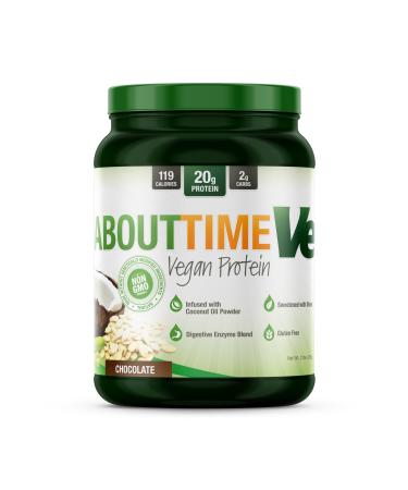 About Time Natural Vegan Protein Chocolate 2lb - 24g Protein Non-GMO Plant Based Gluten Free Soy Free Dairy Free 32 Servings