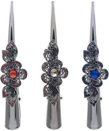 HOLLIHI Set of 3 Large Metal Alloy Alligator Sectioning Clips for Women and Girls - Pretty Strong Clamp Hair Pins Non-Slip Hair Grips Accessories for Thick Hair Silver Gray (Plum Blossom) - Buy Online on GoSupps.com