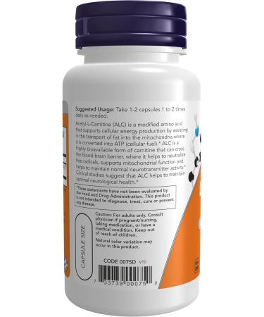 NOW Supplements Acetyl-L Carnitine 500 mg - Boost Brain & Nerve Function - 50 Veg Capsules (Pack of 3) - International Shipping Available - Buy Online on GoSupps.com