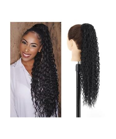 Ponytail Extensions Long Wave Curly Drawstring Ponytail Extension for Black Women 26 Inch Synthetic Drawstring Ponytail Clip in Afro Curly Fake Hair Ponytail for Women (Color : 1B Size : 26inches) 26inches 1B