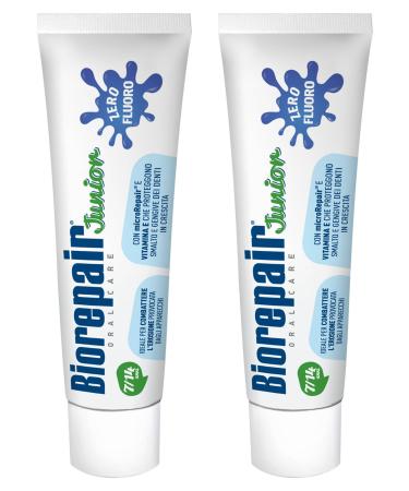 Biorepair: Oral Care Junior 7-14 Years Toothpaste Fluoride Free with Mint Extract - 2.53 Fluid Ounces (75ml) Tubes (Pack of 2) Italian Import