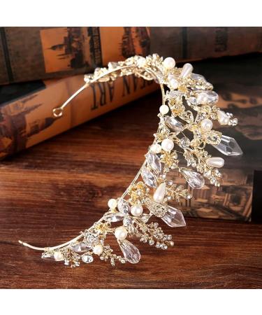 Bmirth Baroque Crown and Tiara - Gold Crystal Pearl Wedding Queen Crown for Women and Girls - Buy Online on GoSupps.com