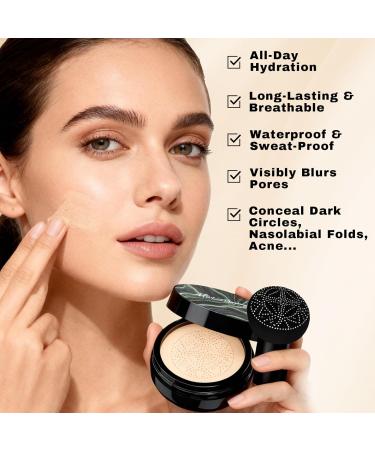 Mushroom Head Air Cushion CC Cream Gift Set for Women 1 Full-Size Makeup Foundation with 2 Refills & 1 Special Mushroom Head Puff Valentines Day Gifts for Her (Medium) 3PCS Medium (Gift Set) - Buy Online on GoSupps.com