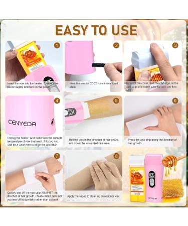 Demine Honey Wax Roller Kit for Hair Removal - Portable Wax Warmer for Sensitive Skin - Includes 2 Cartridges, 10 Wax-removing Wipes, 100pcs Wax Strips - Buy Online on GoSupps.com