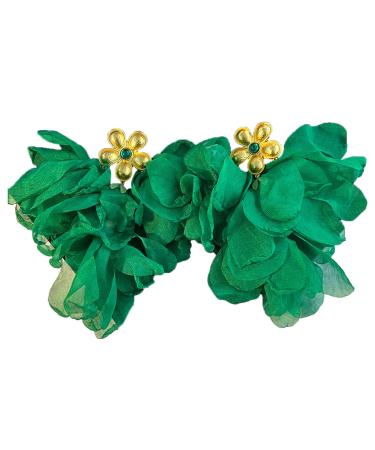 Feylie from earring handmade flowers fringe earrings exaggerated spring fabric flower fringe earring long fringe holiday earring jewelry gift green