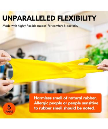 VGO 5 Pairs Reusable Yellow Rubber Cleaning Gloves - Extra Thick Long Sleeve for Kitchen Dishwashing Gardening & Painting - HH4601 - Buy Online on GoSupps.com