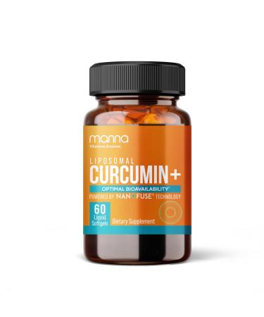 Manna Vitamins Evolved Liposomal Curcumin+ Softgels for Advanced Absorption Best Turmeric Supplement for Daily Joint & Immune Health Support - Non-GMO 500mg Curcuminoids (60ct)