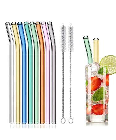 8 Reusable Glass Straws shatterproof and Environmentally Friendly Smoothie Straws high Borosilicate Clear Reusable Straws can be Used for Milkshakes Tea Juice Cocktails Drink Smoothie Straws