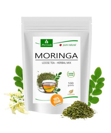 Moriveda Moringa Oleifera Tea - 100g cut leaf mass Herbal I 100% vegan fructose -free gluten -free & certified by USDA & ISO Oleifera Tea 100g
