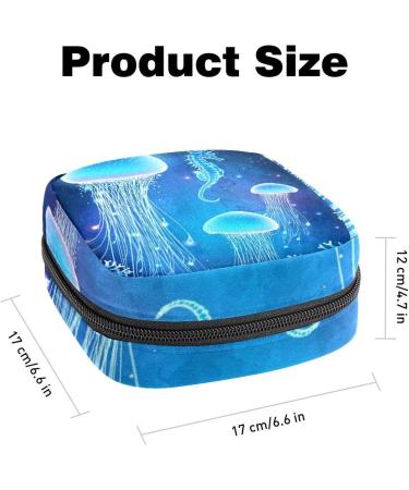 Menstruation Pad Bag with Zipper - Stylish Women's Napkin & Tampon Bags (Bright Jellyfish & Seahorses) - Buy Online on GoSupps.com