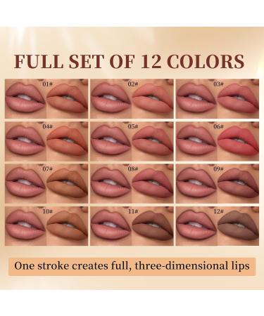 Lot de 12 crayons l vres en velours mat - Plump Nude - Couleur douce et cr meuse - Durable - Tr s pigment - Maquillage naturel des l vres - Buy Online on GoSupps.com