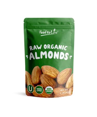 Organic Almonds, 1 Pound Non-GMO, Whole, Raw, No Shell, Unpasteurized, Unsalted, Vegan, Kosher, Bulk. Keto Snack. Good Source of Vitamin E, Protein. Great for Almond Milk, Nut Butter, and Desserts. 1 Pound (Pack of 1)