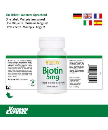 Best Biotin Capsules 5000 mcg | Vegan B7 for Hair Skin & Nails | 90 Highly Dosage Vitamin B Complex | Additive-Free Vitality Nutritionals - Buy Online on GoSupps.com