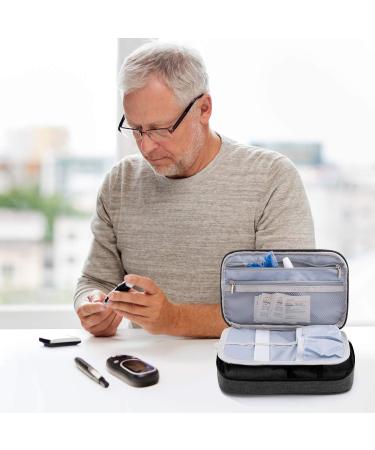 KGMCARE Diabetic Supplies Travel Case with 2 Detachable Pouches - Double Layer Storage Bag for Insulin Pens and Glucose Meter - Dark Gray - Buy Online on GoSupps.com