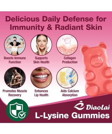 DIAOLAI L-Lysine 1200mg Gummies Chewable Lysine Supplement for Adults Immune Support Collagen Formation Support Lip & Skin Health Vegan Raspberry Flavor 120 Count - Buy Online on GoSupps.com
