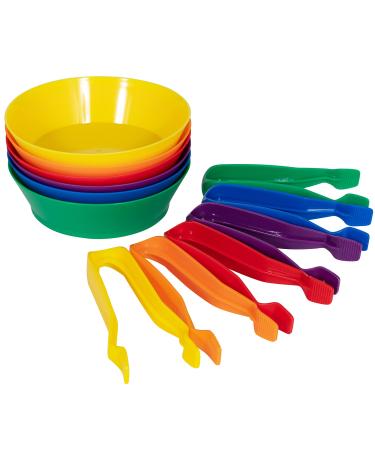 edxeducation Sorting Bowls & Tweezers - Set of 12 - 18M+ - 6 Colours - Counting and Sorting Toy for Toddlers - Early Education and Fine Motor Skills Resource