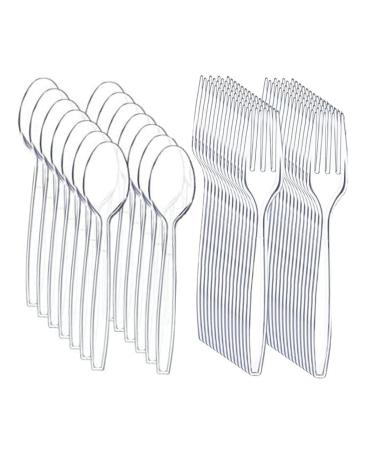 Clear Plastic Cutlery Set - (Bulk Pack 200 Pcs) Plastic Utensils Heavy Duty 100 Plastic Forks and 100 Spoons for Party Supplies Dinners Take-Out Catering Food Services