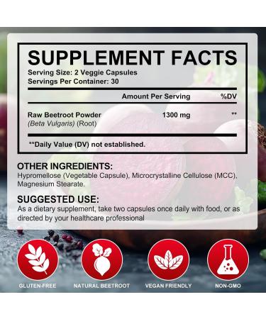 Beet Root Capsules 1300mg - Beetroot Supplement for Healthy Circulation Energy & Endurance - Non-GMO Vegan Beet Extract (1 Pack) 60 Count (Pack of 1) - Buy Online on GoSupps.com