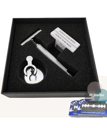 Double Edge Safety Razor Set for Men | 20 Blades & Stand - Heavy Duty Kit for Smooth Shave | International Shipping Available - Buy Online on GoSupps.com
