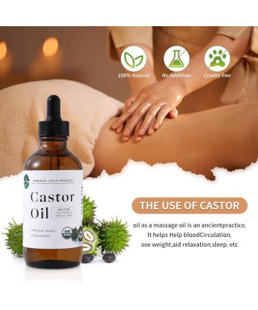 Organic Cold Pressed Castor Oil - Unrefined Hair Growth & Care in Glass Bottle | Hexane Free Certified for Thicker Eyelashes & Eyebrows (4.23 Fl Oz - Buy Online on GoSupps.com
