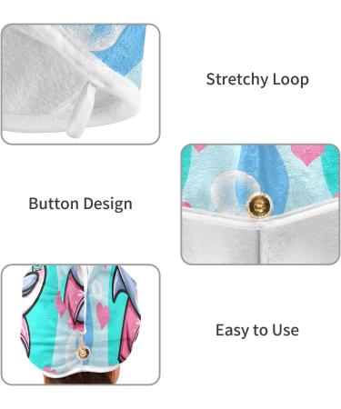 Cute Cartoon Dolphin Girl Hair Towels 2 Pack - Super Absorbent Quick Dry Turbans for Women & Girls - Buy Online on GoSupps.com