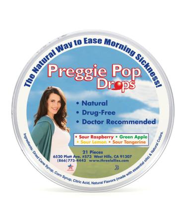 Preggie Pop Drops | 21 Drops | Morning Sickness & Nausea Relief during pregnancy | Safe for pregnant Mom & Baby | Gluten Free | Four Flavors: Lemon, Raspberry, Green Apple, Tangerine 21 Drops 21 Count (Pack of 1)