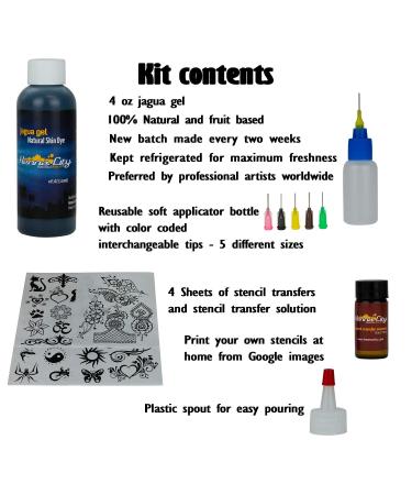 Henna City Premium Jagua Gel - 4oz for Temporary & Semi-Permanent Tattoos | Organic Jagua Ink, Henna Stencils, Applicator Bottle | Henna Tattoo Kit - Buy Online on GoSupps.com