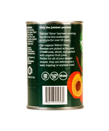 Natural Value Organic Yellow Cling Sliced Peaches 15 oz (pack of 4) Product of USA Gluten Free Vegan GMO Free Non BPA Lining In organic fruit juice from concentrate - Buy Online on GoSupps.com