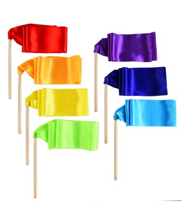 BBTO 7 Pieces Dancing Gymnastics Ribbon Sticks, Rhythmic Artistic Twirling Ribbons with Non-Slip Handle, Gym Ribbons Dancing Streamers Twirling Ribbon with Wooden Wand (Assorted Color,39.37 Inches) 39.37 Inches Assorted Color