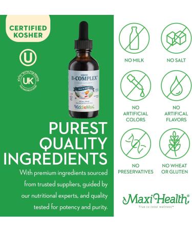 Maxi Health Kids Raspberry Liquid Vitamin B Complex - Vitamin Supplement with Vitamin B12 - Sublingual B Vitamins Complex Drops for Kids with B1 B2 B3 B5 B6 Biotin Folic Acid - 2 fl. Ounces - Buy Online on GoSupps.com