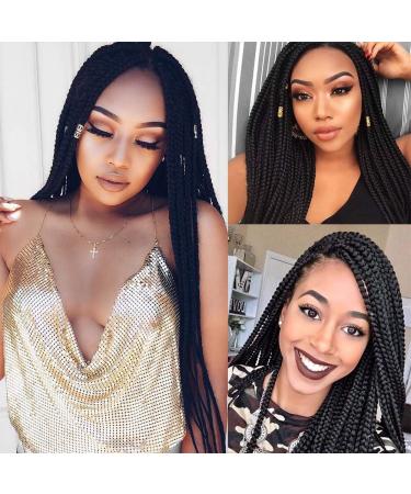 Ombre Box Braids Crochet Hair 24 Inch, Medium 22 Strands, Three Tones Heat Resistant Fiber - Pack of 6, Black 1B - Buy Online on GoSupps.com