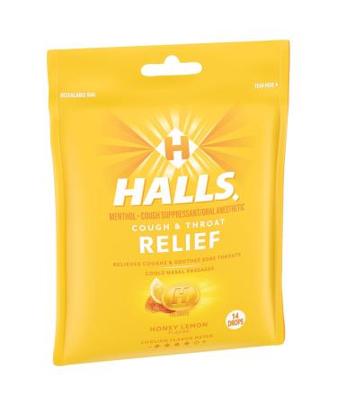 HALLS Relief Honey Lemon Cough Drops - 14 Drops | Fast Shipping Worldwide - Buy Now - Buy Online on GoSupps.com