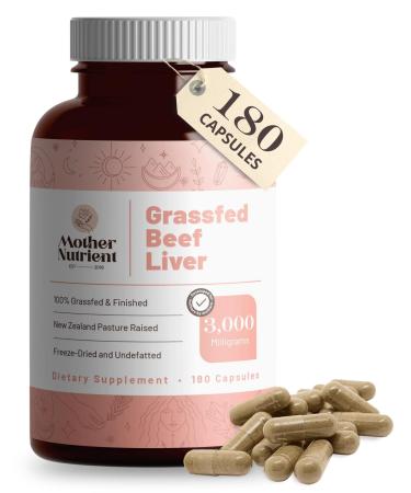 100% Grass Fed Beef Liver Capsules by Mother Nutrient  Sourced from Pasture-Raised Beef in New Zealand  Vitamins A and B12 w/ Iron, Protein, and More  45-Day Supply (180 Capsules)