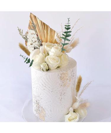 Boho Cake Topper: White Artificial Flowers with Gold Palm Leaves for Wedding and Baby Shower - Buy Online on GoSupps.com