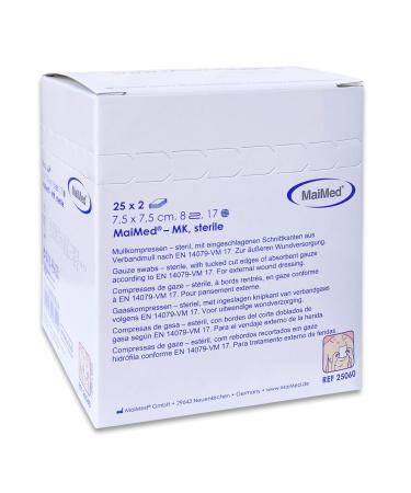 Mull compresses 7.5x7.5 cm sterile 8 lay 50 pieces - sterile compresses wound bids not adhesive - wound compresses for external wound care blood tab and secretion 7.5 x 7.5 cm