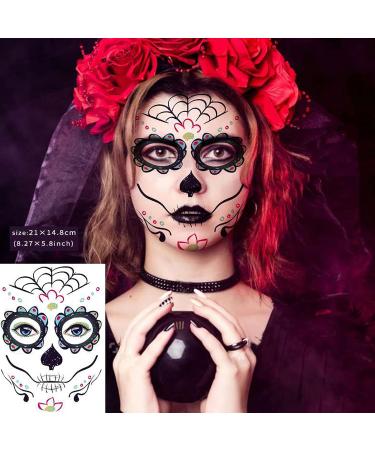 Day of the Dead Sugar Skull Tattoos - 20 Sheets with Halloween Temporary Face Designs - Buy Online on GoSupps.com