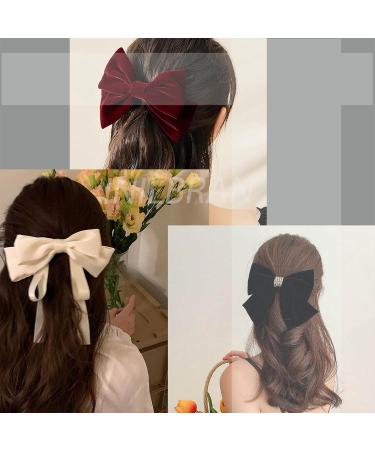 Inilbran Vintage Satin Bow Hair Barrettes Large Velvet Bow Hair Clips Winter Ribbon Bow Head Clip Barrette French Bowknot Hairclips Decorative Hair Accessories for Women and Girls Headdress(Black 2) - Buy Online on GoSupps.com