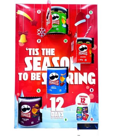 Pringles Advent Calendar 2023-12 Days Countdown Christmas Crisps Multipack Crisps Flavours Assorted Original Sour Salt & BBQ For Teens Kids Men Women - Contains 12 X 40G Pringle - Buy Online on GoSupps.com