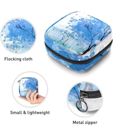 GIAPB Period Bag Sanitary Napkin Storage & Travel Makeup Bag - Watercolor Blue Tree Design - Buy Online on GoSupps.com