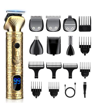 Bohjte hair clipper set professional 7 in 1 electrical men's bar cutter with LED screen T-blade set for trimming t-shaped trimmer nasal hair trimmer body hair trimmer golden