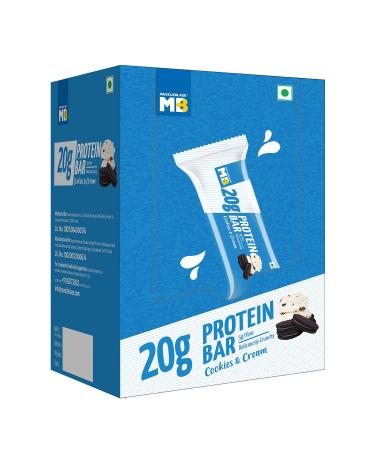 20 gram Protein Bar Cookies & Cream Protein Blend Fibre 100% Veg Gluten-Free Healthy Protein Snacks For Energy & Fitness (Pack of 6)