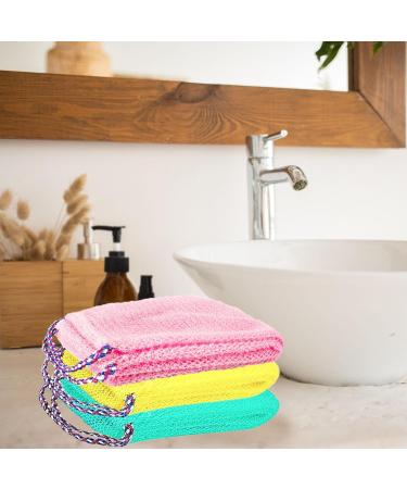 3-Piece African Bath Sponge Set - Exfoliating Body Scrubbers for Men & Women - Daily Skin Smoother - Pink Green Yellow - Buy Online on GoSupps.com