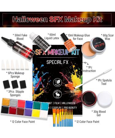 Buy Halloween SFX Makeup Kit - Special Effects Makeup with Face Body Paint Fake Blood Scar Wax & More for Clown Cosplay & Halloween Decor - International Shipping - Buy Online on GoSupps.com