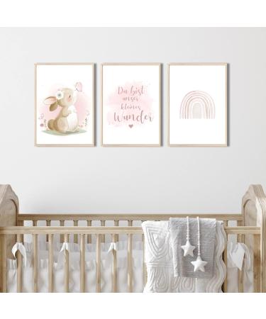 Meinbaby123 A4 Poster Set for Children's Room | Rainbow Murals & Sayings | Premium Wall Decor for Baby & Girls | 3 Decorative Posters (Hase) - Buy Online on GoSupps.com