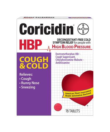 Coricidin HBP Antihistamine Cough & Cold Suppressant for People with High Blood Pressure 16 ct