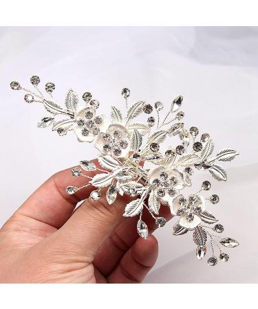 Wedding Hair Clip Rhinestone Bridal Hair Accessories Flower Hair Clip for Bride Bridesmaid Silver Handmade Flower Hair Pins Head Pieces for Women and Girls Hair Piece (Sliver) - Buy Online on GoSupps.com