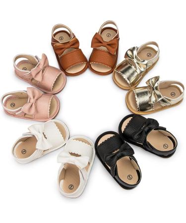 Sonsage Infant Baby Summer Sandals - Bowknot Crib Sandal for Beach & Outdoor - Pu Leather Soft Rubber Sole Flats - 6-12 Months - Black - Buy Online on GoSupps.com