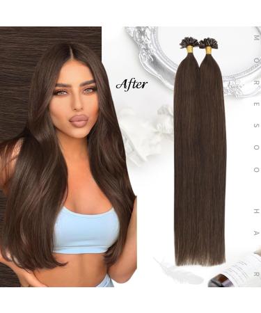 Moresoo 14 Bonded Remy Hair Extensions - Premium Pre-Bonded U-Tip #4 Dark Brown Keratin Extensions 50 Strands 40g - Buy Online on GoSupps.com