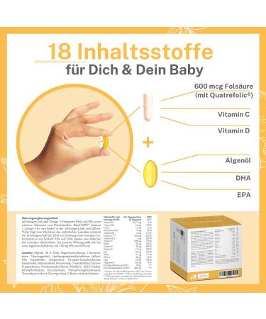 Baby Forte Folic Acid & Omega-3 Algae Oil | Vegan Pregnancy Vitamins | 180 Capsules | Quatrefolic Magnesium Iodine DHA EPA | Trimester Box - Buy Online on GoSupps.com